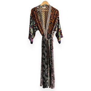 Multi-Print Longline Kimono O/S Cardigan Duster Paisley Animal Print Hippie